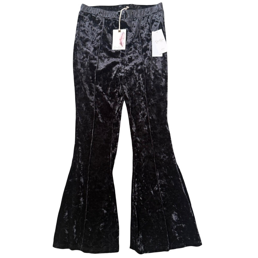 Girls Crush Velvet Bell Bottom Flare Pants Size 14 16 Retro Stretch Pull On NEW